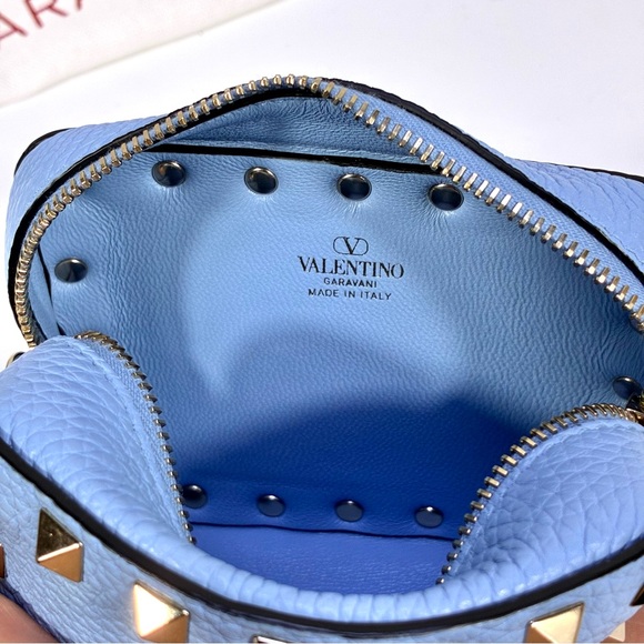 Valentino Garavani Mini Rockstud Leather Crossbody Bag Card Case Light Blue NEW - Picture 13 of 17